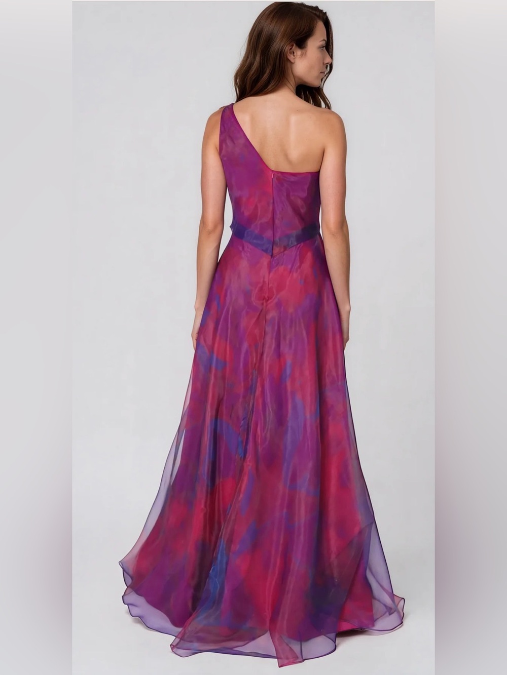 Rene Ruiz Collection One-Shoulder A-Line Organza Purple & Pink Evening Gown - Picture 3 of 12